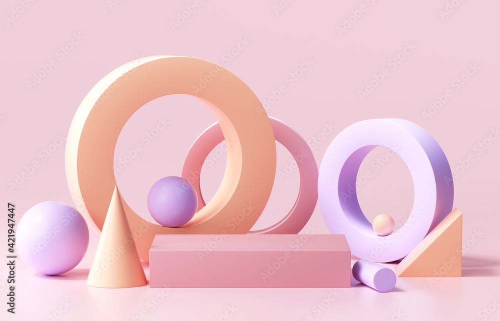 Fototapeta premium Minimal geometric shapes podium background 3d render illustration