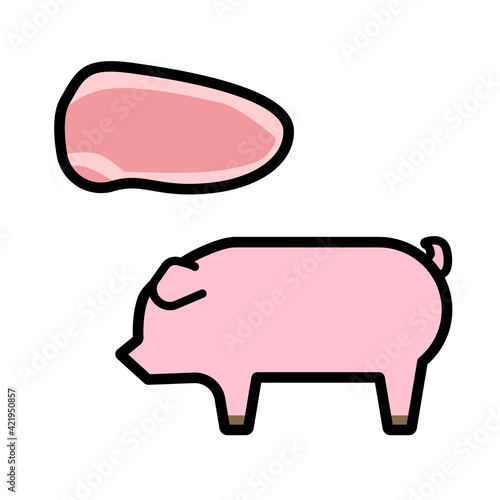 シンプルでかわいい豚と豚肉のイラストセット