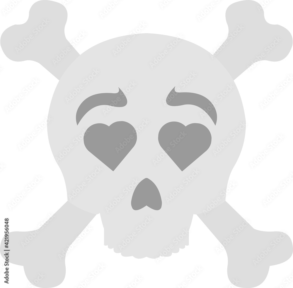 Vector emoticon illustration of a cartoon skull with crossed bones and his heart-shaped eyes
Vector emoticon illustration of a cartoon skull with crossed bones and his heart-shaped eyes