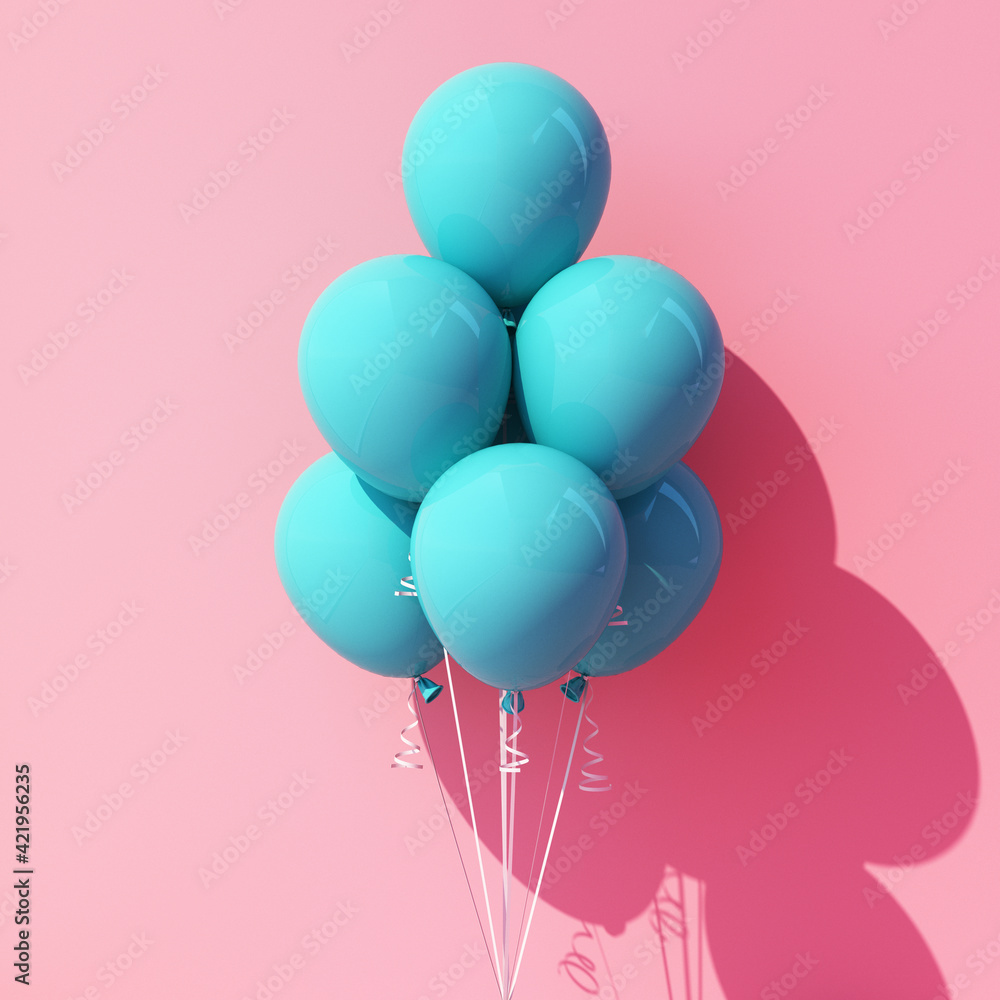 turqouise and blue color balloon on pink background 3d rendering