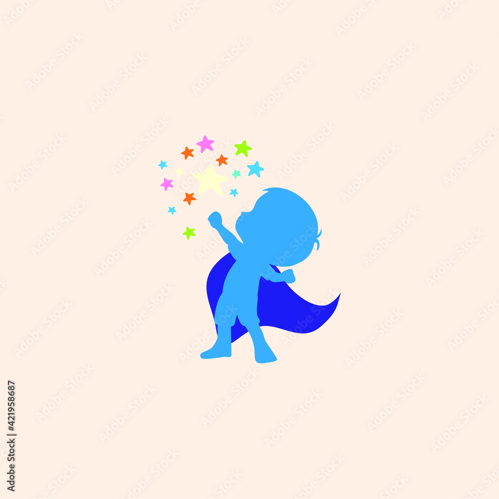 Obraz premium Colorful Kids Play for dream become a super hero logo vector, Children dream logo designs template,