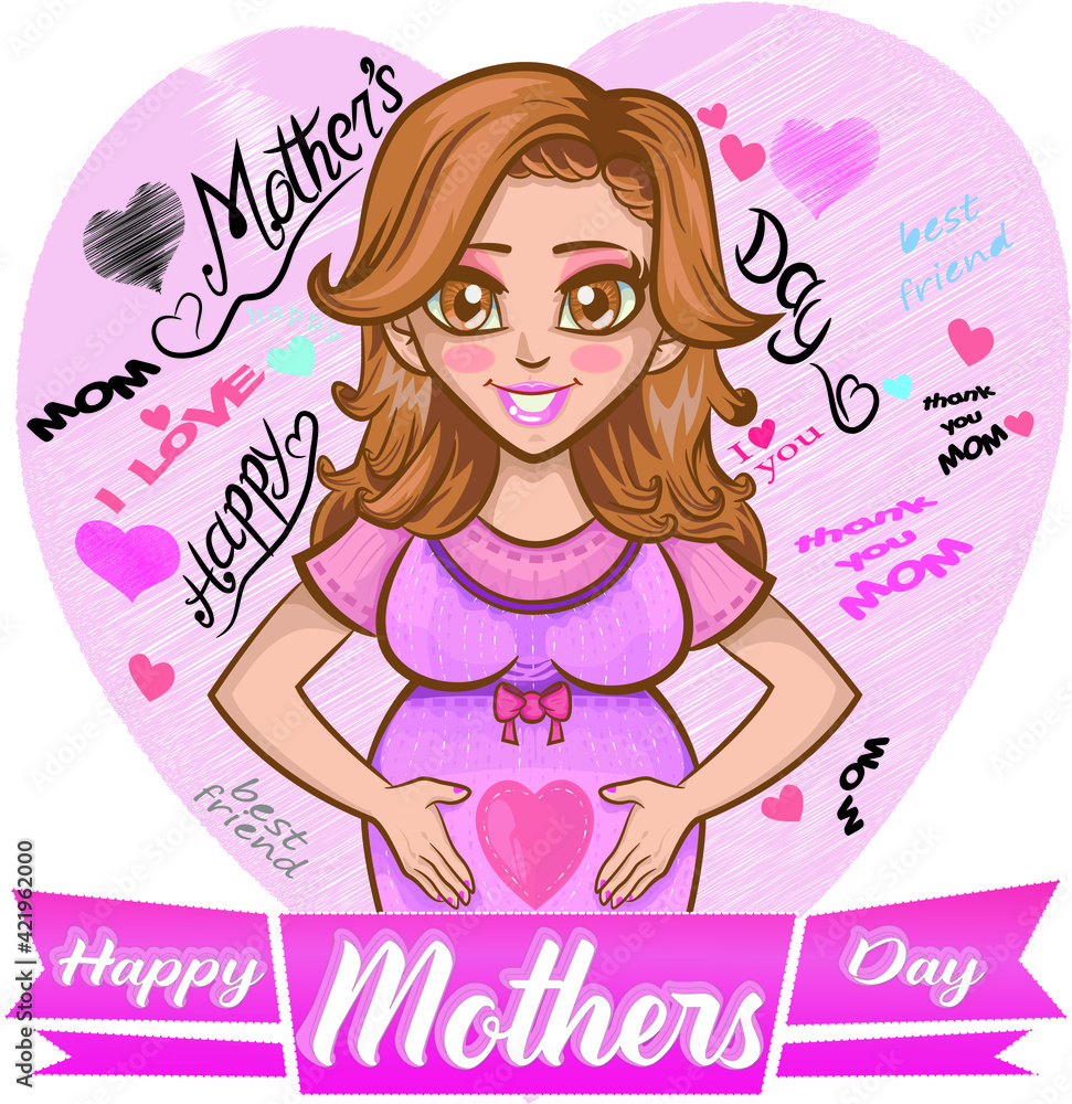 Mothers day greeting cartoon vector. Mother and baby Mothers day greeting cartoon vector. Mother and baby