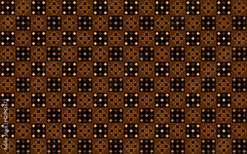 Geometric seamless pattern with mini diamond and square shape in brown and light gold color on indigo dark brown background. Vector illustration. For printing on fabric textile wrapping cloth swimwear