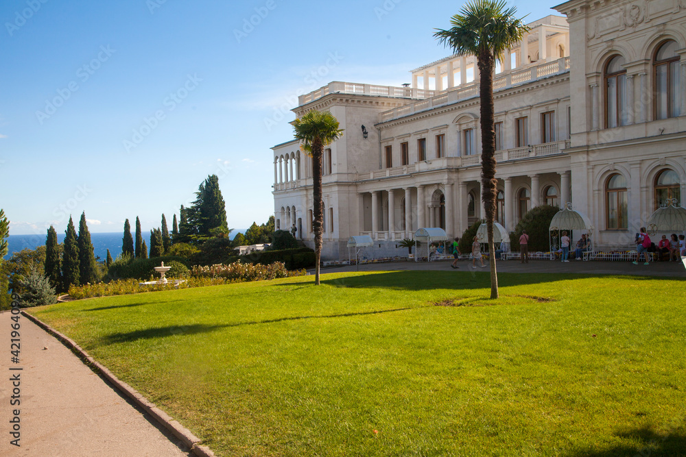 Livadia Palace with the Crimea in the summer against the blue sky. Travel concept. October 2, 2020