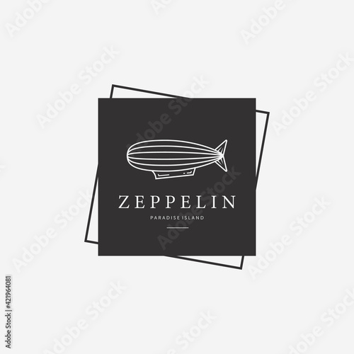 Creative Badge of Zeppelin Line Art Vintage Logo, Illustration Design of Air Balloon Transport, Vector of Airship Concept