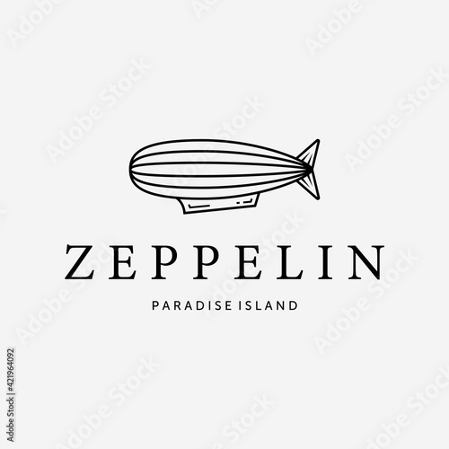 Simple Zeppelin Line Art Logo, Illustration of Air Transportation Concept, Design Vector Air Balloon © PyruosID
