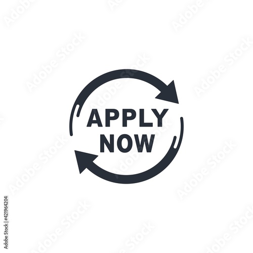 Round control button. Apply now. Vector illustration isolated on white background.
