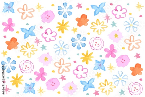 カラフルで可愛い手描きの水彩の花壁紙
