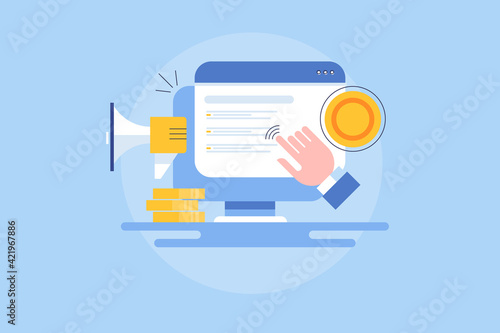 Digital advertising with pay per click strategy, ppc ad campaign, business development, content planning, social media advertising, paid marketing online internet technology concept. 