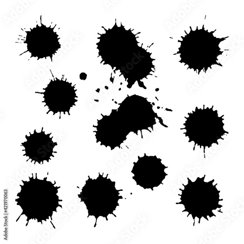 Monochrome black ink spot blob blot isolated set vector art