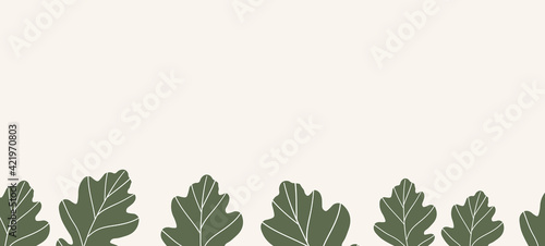 Floral web banner with drawn color leaves. Nature concept design. Modern floral compositions with summer branches. Vector illustration on the theme of ecology, natura, environment