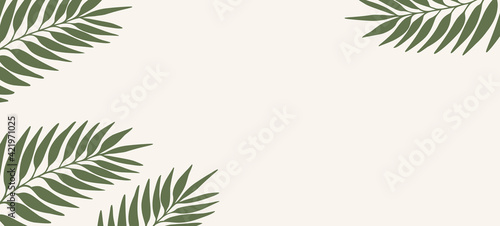 Floral web banner with drawn color exotic leaves. Nature concept design. Modern floral compositions with summer branches. Vector illustration on the theme of ecology, natura, environment