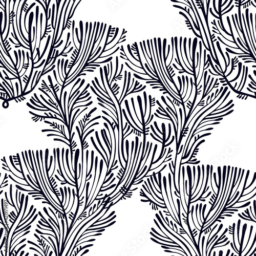 Simple line Branches of tree or coral seamless pattern. Minimalism aesthetic, retro background. Nature fantasy plant.