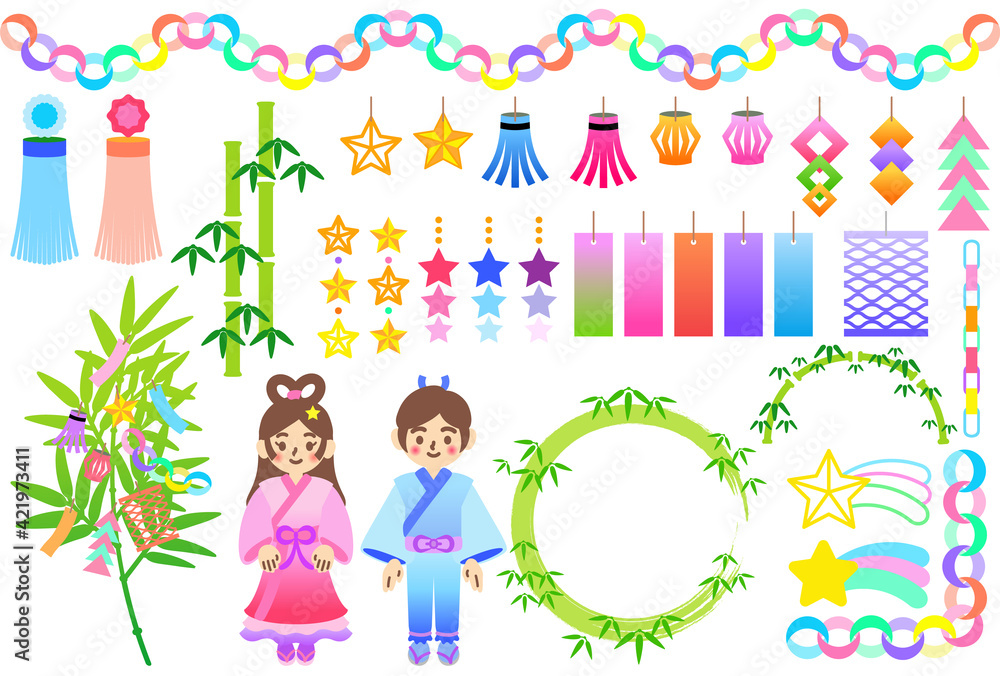 カラフルな七夕飾りのイラストセット Stock Vector Adobe Stock