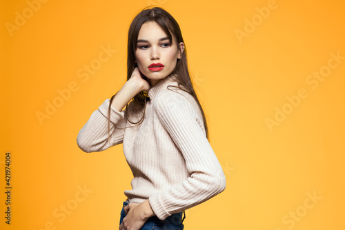 pretty woman red lips yellow background model © SHOTPRIME STUDIO