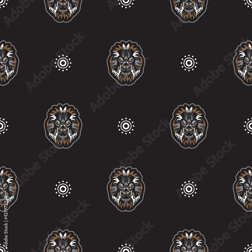 Seamless pattern with tiger head in simple boho style. Good wall wallpaper, postcards and printing. Vector