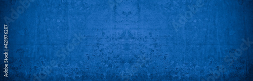 Old wall pattern texture cement blue dark abstract  blue color design are light with black gradient background.