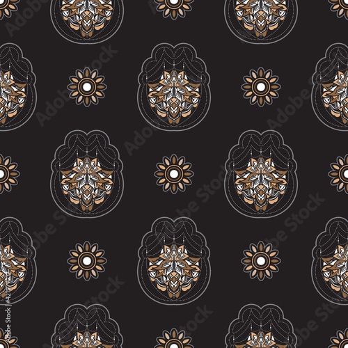 Dark lotus seamless pattern. Good for backgrounds and prints. Vector illustration.