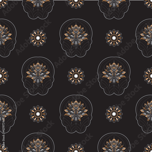Dark lotus seamless pattern. Good for covers, fabrics, postcards and printing. Vector