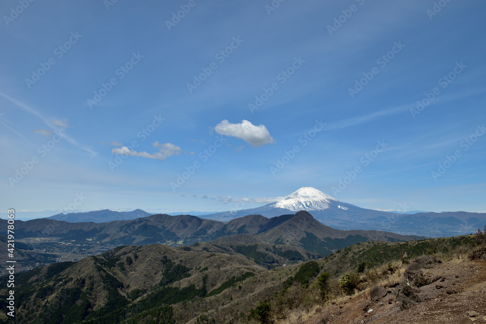 Fototapeta premium 箱根明神ヶ岳からのぞむ春の富士山と南アルプス