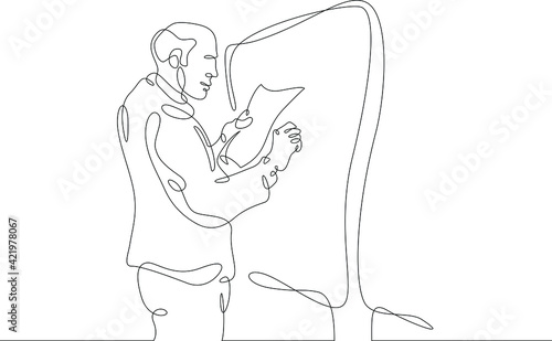 Scientist theorist physicist. Professor solving an equation on a blackboard. Education and Science. One continuous drawing line  logo single hand drawn art doodle isolated minimal illustration.