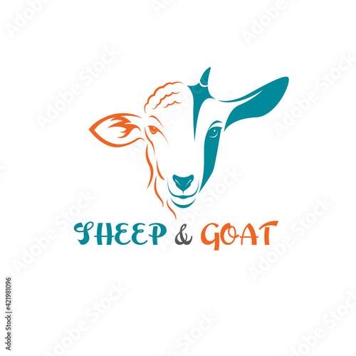 Vector of sheep face and goat face on a white background. Animals farm. Easy editable layered vector illustration.