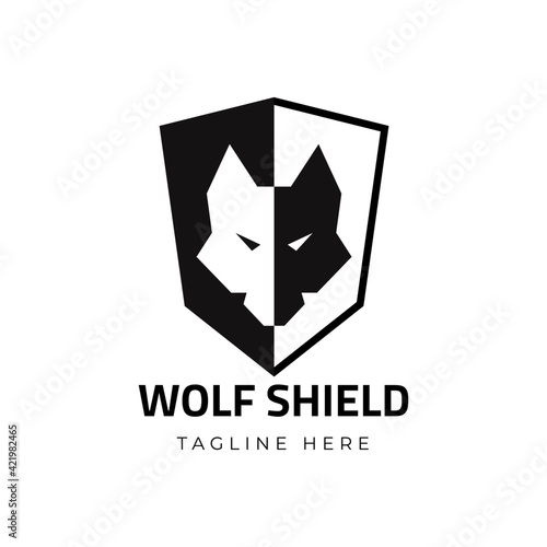 Wolf shield logo vector icon illustration