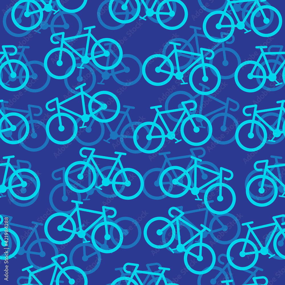 Road bike, Bicycles seamless pattern wallpaper on blue background, Simple icon flat design, Vector illustration Road bike, Bicycles seamless pattern wallpaper on blue background, Simple icon flat design, Vector illustration