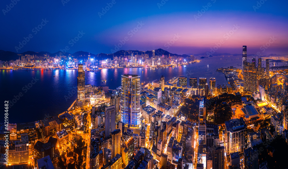 Hong Kong sunrise panoramic view from Kowloon