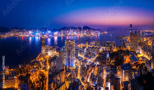 Photography Hong Kong sunrise panoramic view from Kowloon