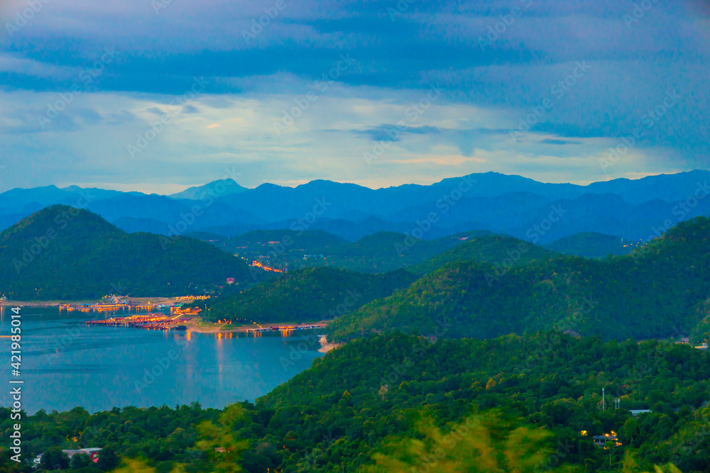 Fototapeta premium Beautiful sunrise over the mountain green hill at the west of thailand