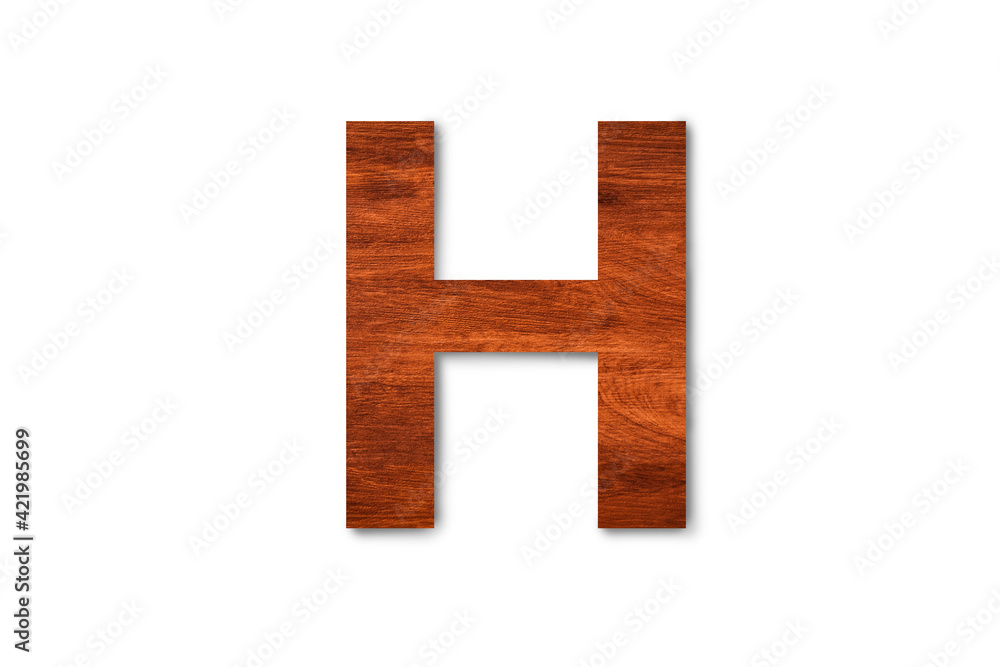 Fototapeta premium Modern wooden alphabet letter H isolated on white background with clipping path for design