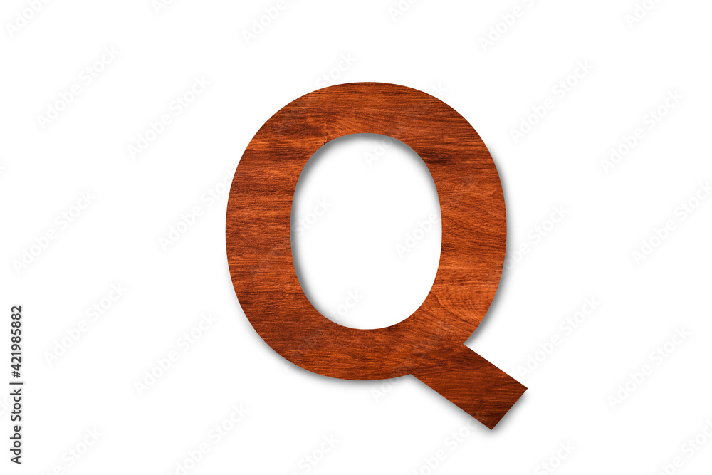 Modern wooden alphabet letter Q isolated on white background with clipping path for design Modern wooden alphabet letter Q isolated on white background with clipping path for design