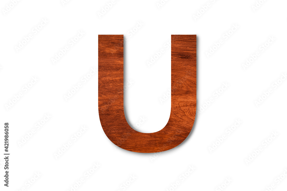 Modern wooden alphabet letter U isolated on white background with clipping path for design Modern wooden alphabet letter U isolated on white background with clipping path for design
