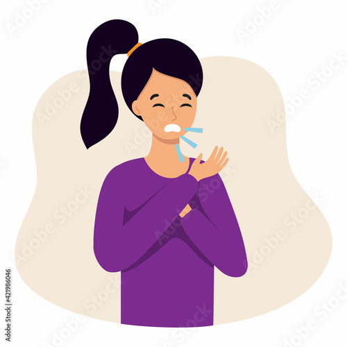A girl with symptoms of bronchitis or pneumonia. A woman with a cough.