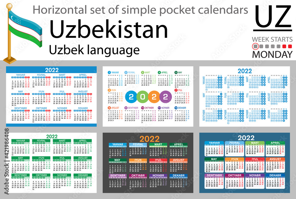 Uzbek horizontal pocket calendar for 2022 Uzbek horizontal pocket calendar for 2022