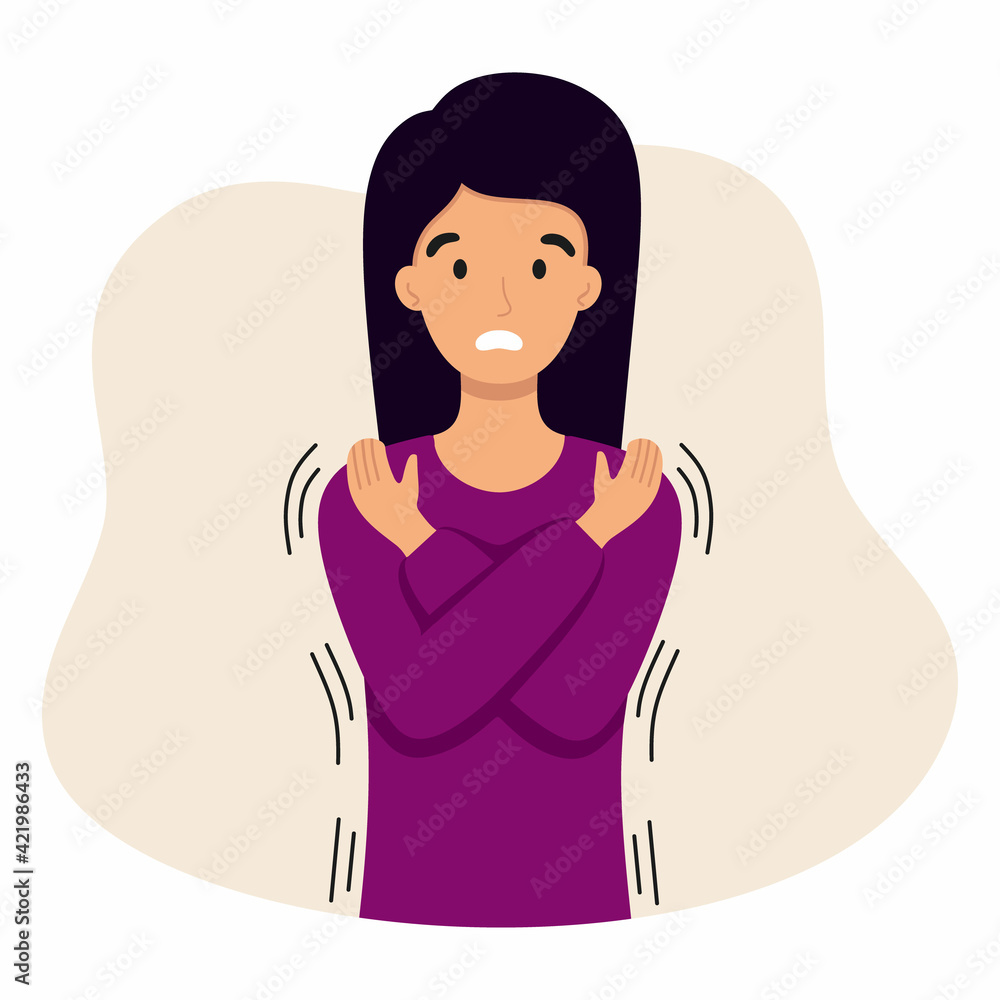 A girl with chills and a fever. Symptoms of a viral infection. A girl with chills and a fever. Symptoms of a viral infection.