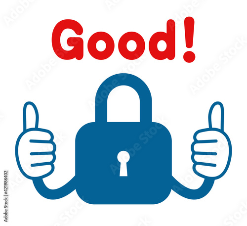 鍵（錠前・南京錠）のアイコンとサムズアップサイン