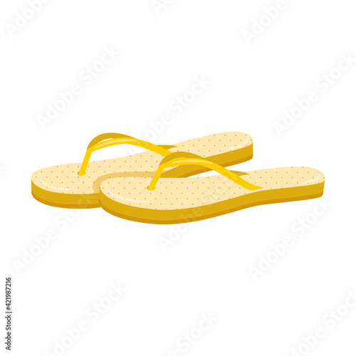Yellow summer, beach flip-flops, shoes for the sea and pool. A pair of women's open sneakers. Flat color vector illustration. Isolated on white.