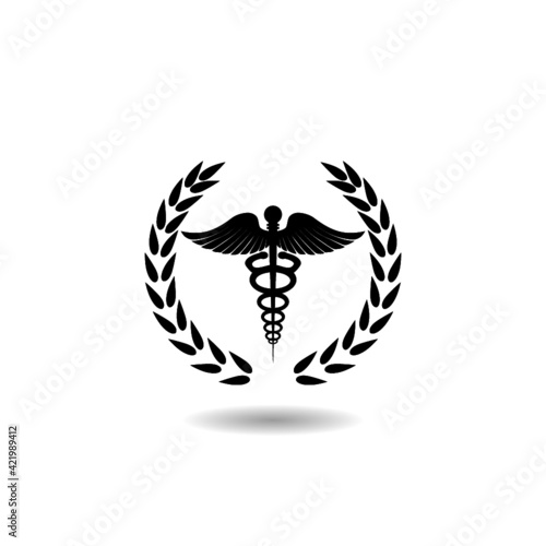 Caduceus symbol icon with shadow