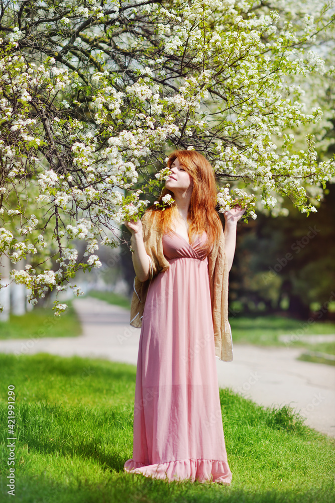 redhead woman in spring redhead woman in spring