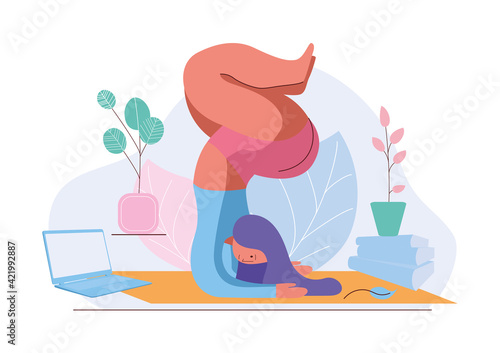 illustration of international yoga day,21 june- yoga body posture, Woman practicing yoga.vector illustration.-Vector