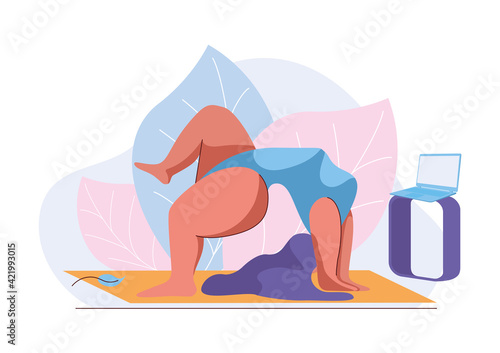 illustration of international yoga day,21 june- yoga body posture, Woman practicing yoga.vector illustration.-Vector
