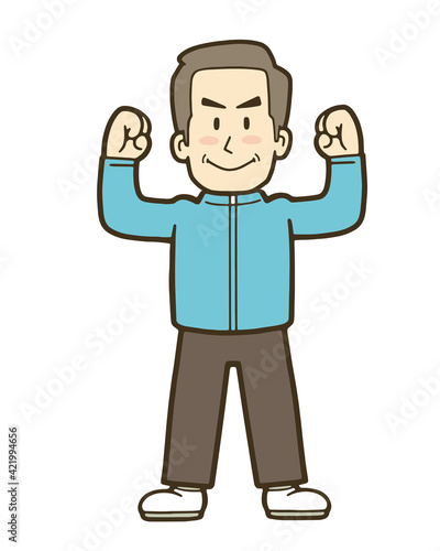 ストレッチする元気な中年男性のイラスト