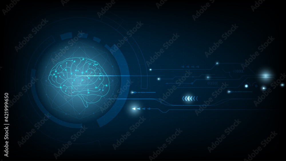 circle digital hi-tech, Human Brain. technology design. concept innovation. circle digital hi-tech, Human Brain. technology design. concept innovation.