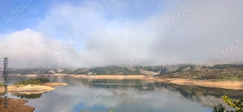 mist over lake