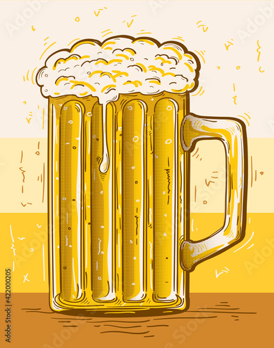 Glass of beer, drawn decorative mug 