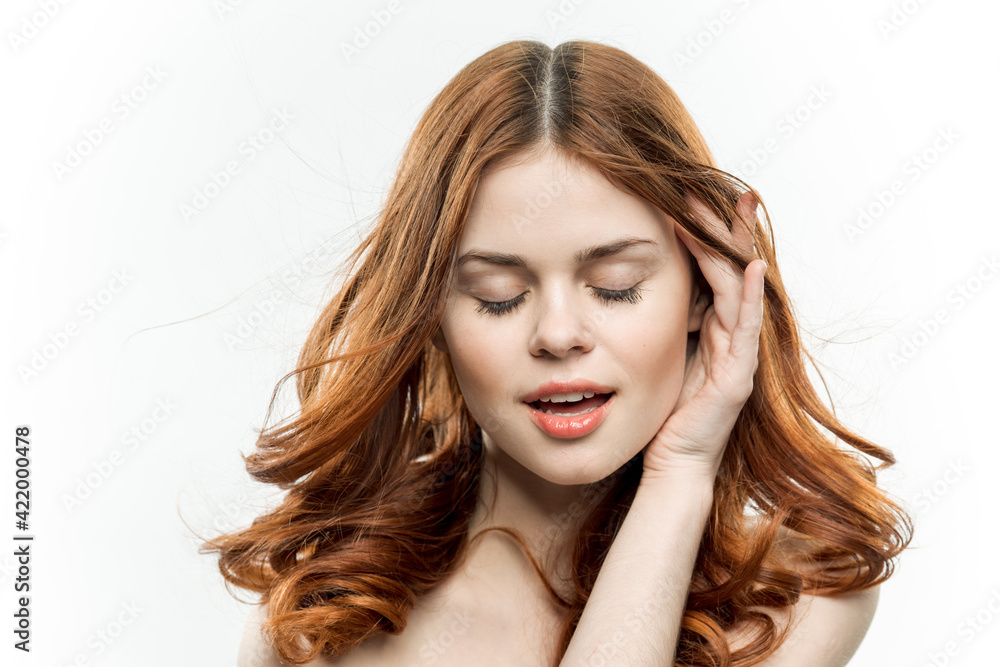 pretty woman loose ginger hair glamor naked shoulders model pretty woman loose ginger hair glamor naked shoulders model