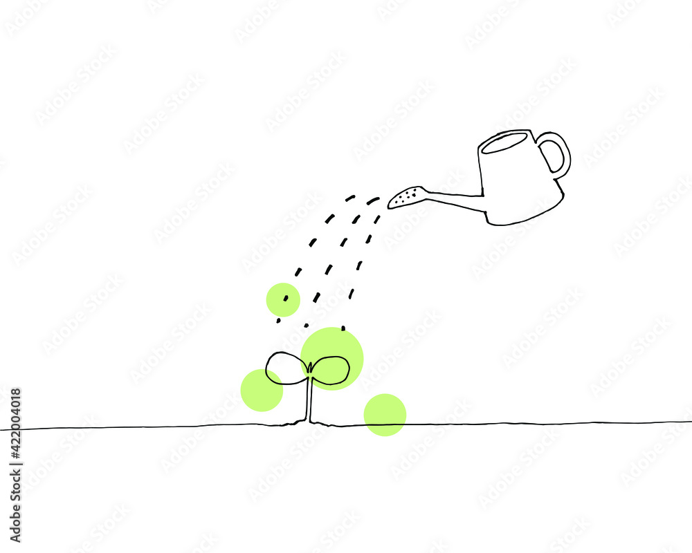 芽とジョウロの手描き線画イラスト Stock Vector Adobe Stock