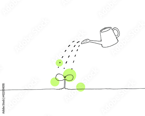 芽とジョウロの手描き線画イラスト
